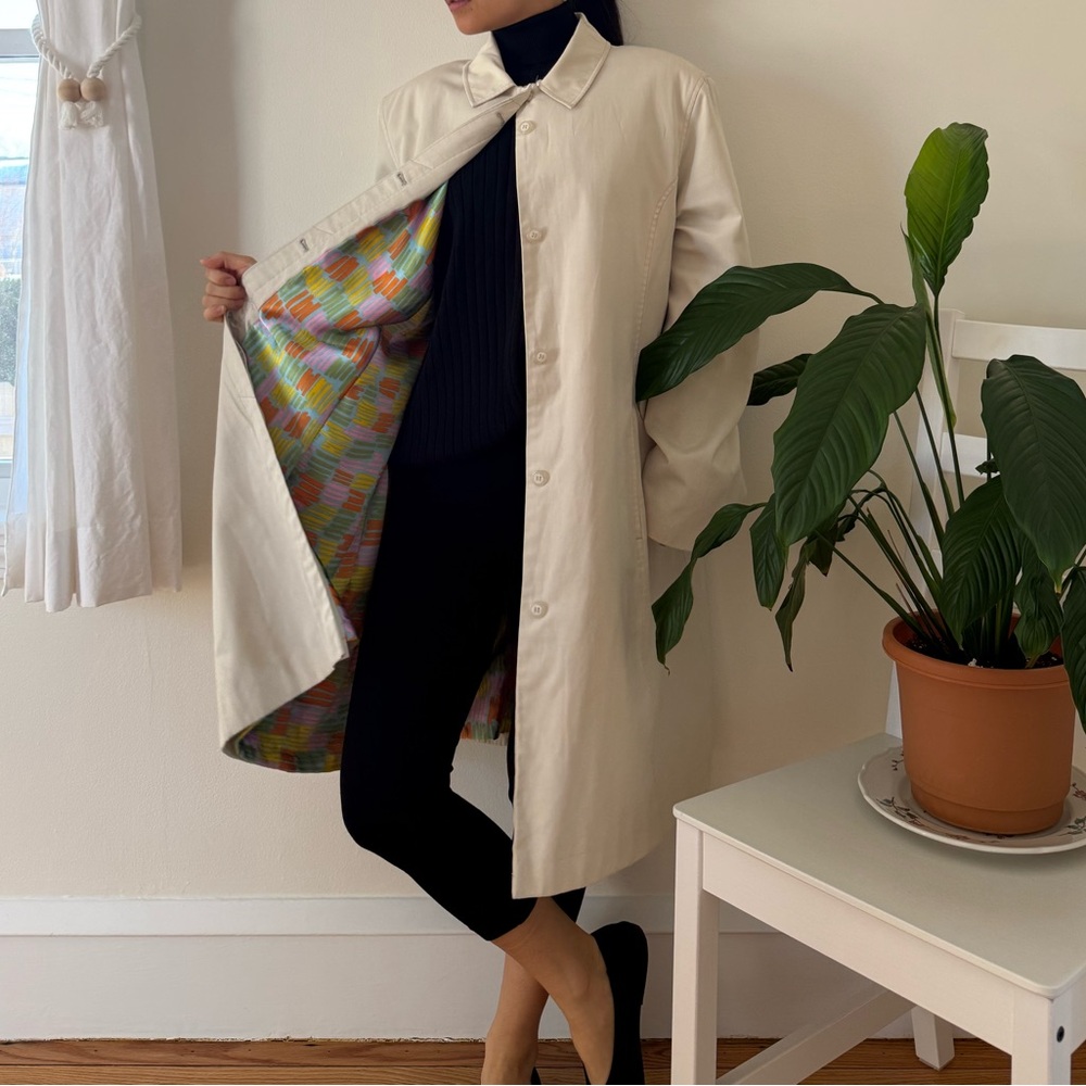 Jones New York 90s Cream Trench Coat Button Up Cotton Blend With Lining Size M - Picture 8 of 16